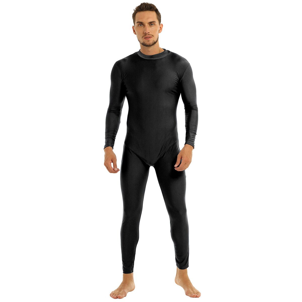 Bra passform för herrdräkter långa ärmar skinny helkropps-katdress vuxen lycra danskläder body gymnastik träning unitard: M / Svart