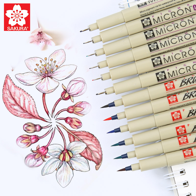 Sakura pigma micron fine line pen sæt 3/4/9 forskellige farver kunstmarkør manga comic pro liner børste pen tegnesæt