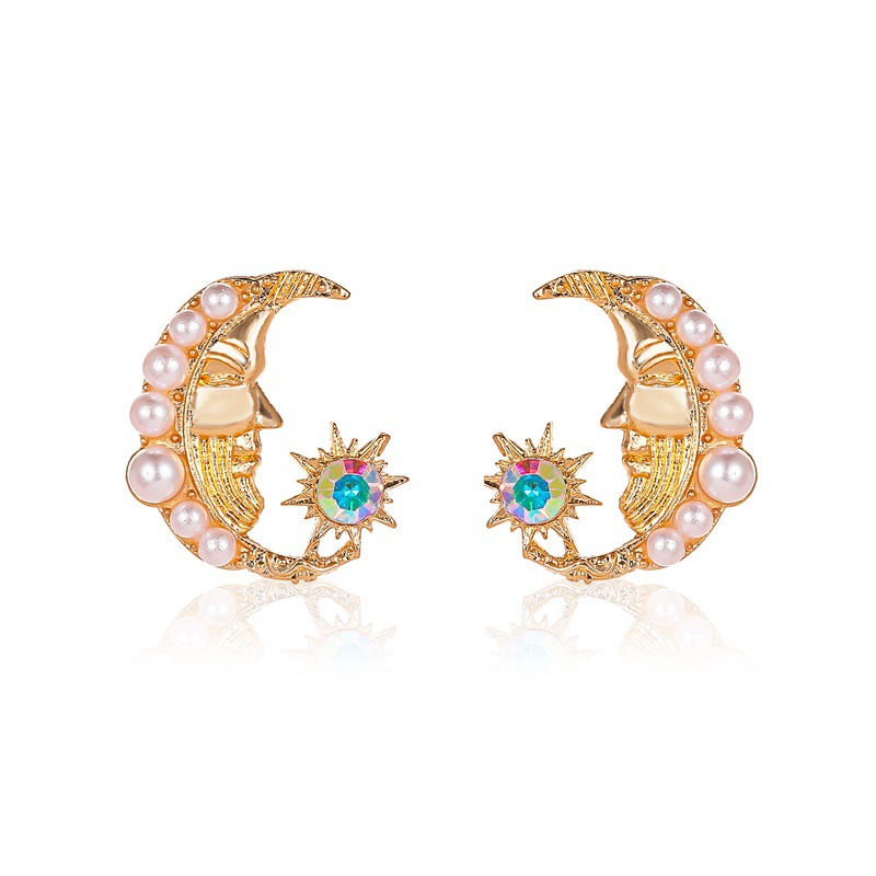 LATS-pendientes colgantes de sol y luna para mujer, aretes asimétricos abstractos de estrella, aretes huecos cortos, joyería de