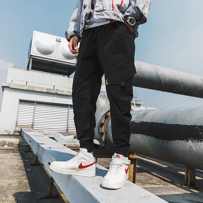 Lappster mænd streetwear hip hop cargo bukser overalls herre sorte casual harajuku sweatpants mandlige farverige joggerbukser 3xl: Xxxl / Sort