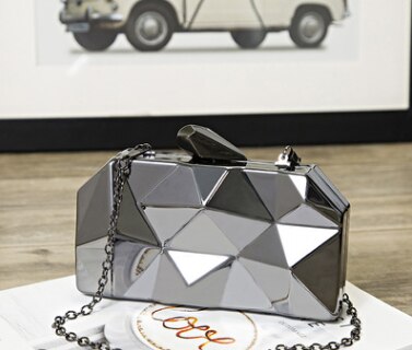 Mode Handtassen Vrouwen Metalen Koppelingen Top Hexagon Mini Party Zwarte Avond Purse Zilver Zakken Gouden Doos Clutch