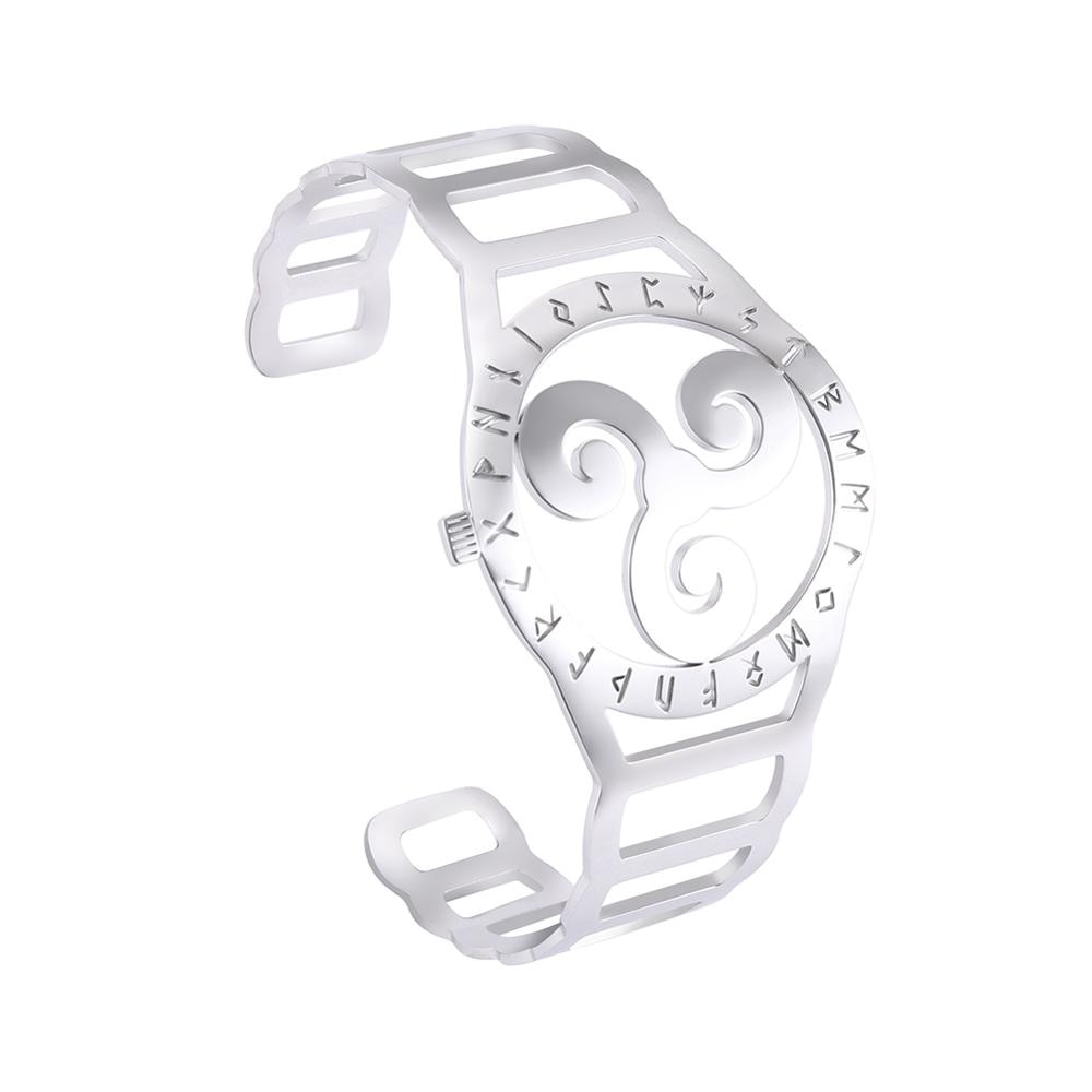 Skyrim Triskelion Valknut Wrist Watch Bracelet Viking Stainless Steel Gothic Nordic Runes Roman Numerals Adjustable Cuff Bangle