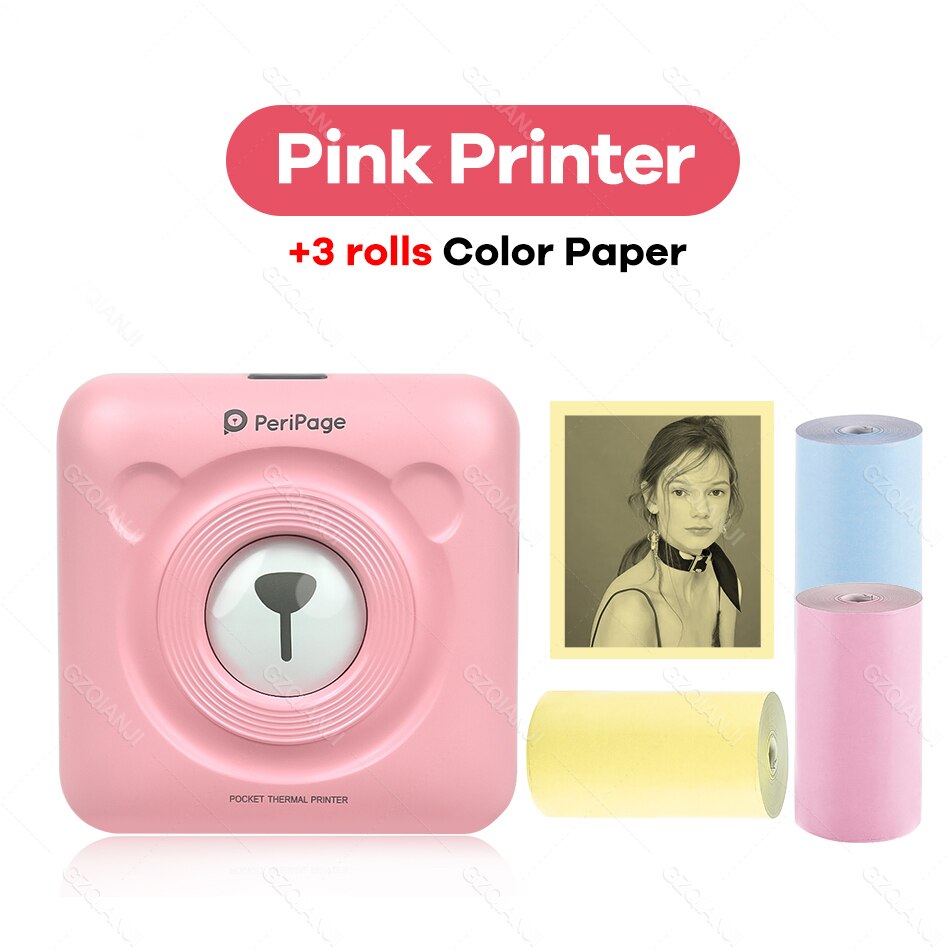 Peripage – Mini-imprimante Photo Portable sans fil A6, 58mm, avec étiquette autocollante et Notes,: PK add 3 Color