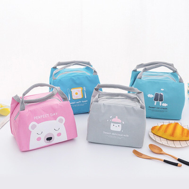 Cartoon Nette Mittagessen Tasche für Frauen Mädchen Kinder Kinder Thermische Isolierte Mittagessen Box Tote Lebensmittel Picknick Tasche Milch Flasche Beutel