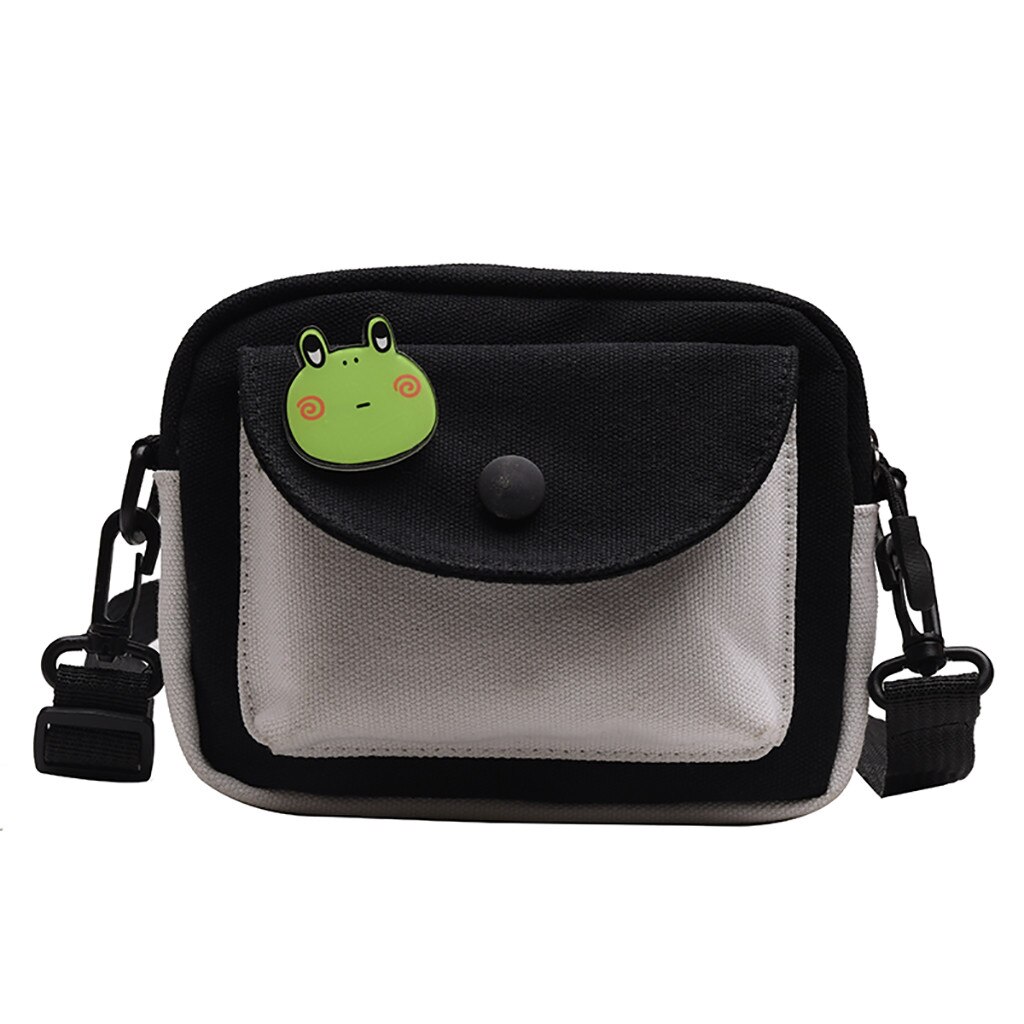 Fermeture éclair en plein air toile sac de messager Sport poitrine sac femmes arc-en-ciel applique contraste couleur hip hop sac adolescent filles: black