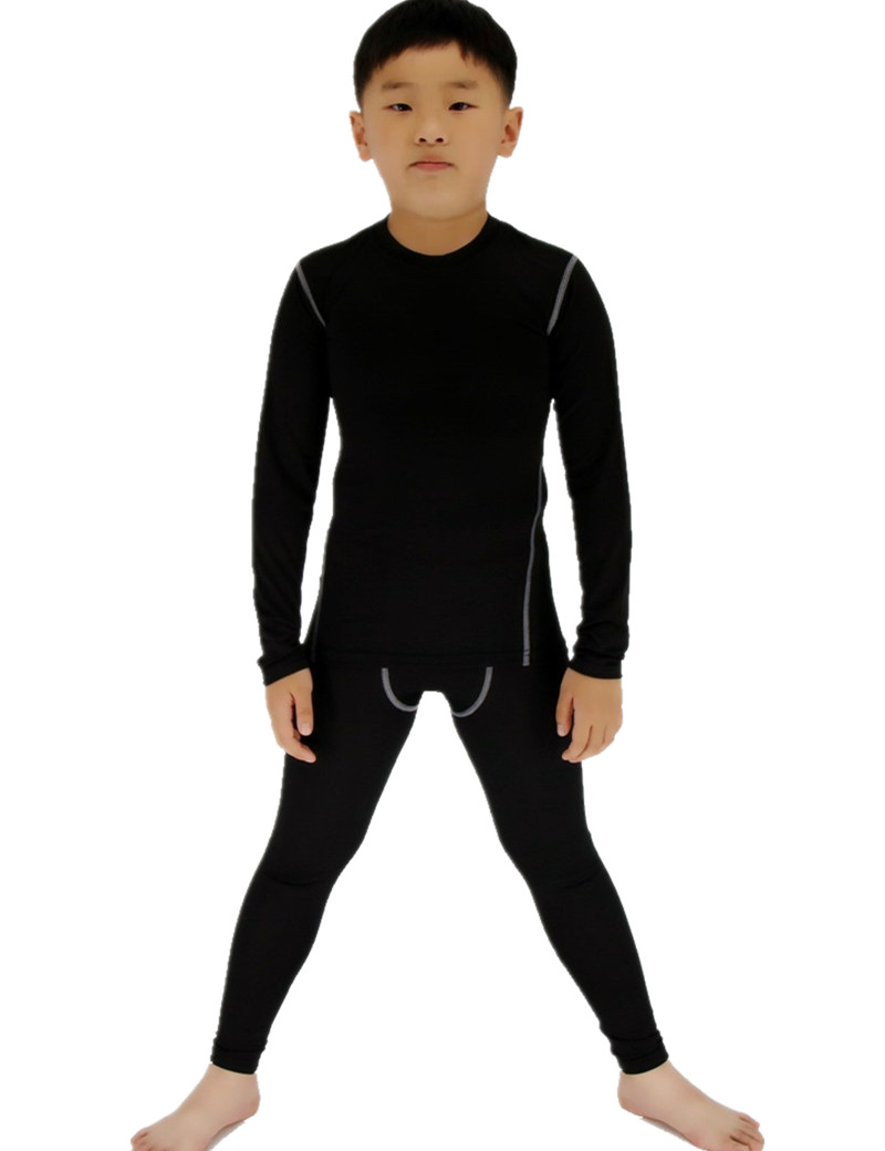 Jongens & Meisjes Compressie Sets Lange Mouwen en Broek Ondergoed Set Huid Basislaag Tops Bottom Zweettransporterend: XXL / Black