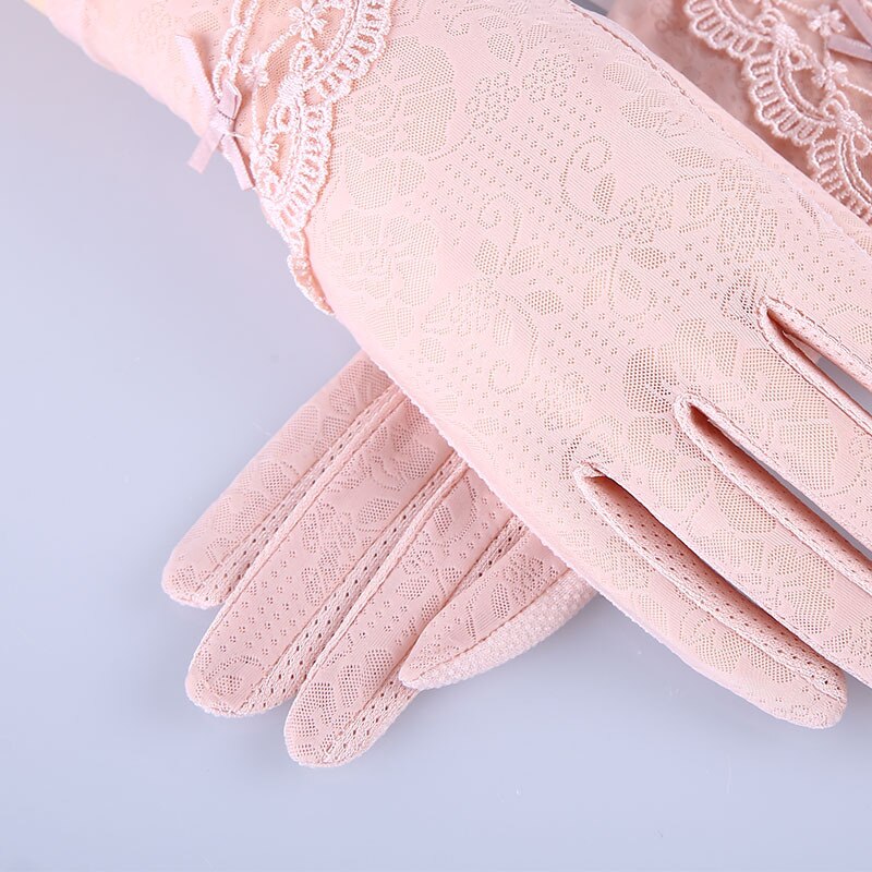 Vrouwen Zomer Boog-Knoop Outdoor Touchscreen Vinger Handschoenen Ijs Zijde Kant Zonnebrandcrème Anti-Slip Rijden Handschoenen