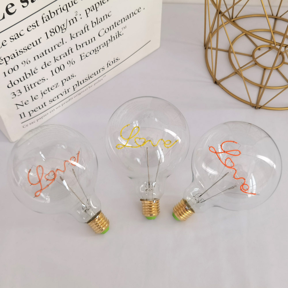 Led  g125 4w 220v dæmpbar kærlighed pink rød gul pære edison pære neon bogstav transparent skrivebordslampe omgivende soveværelseslys