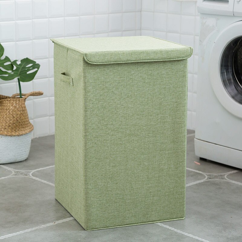 Cotton Laundry Basket with Cover Bathroom Laundry Basket Storage Basket Home Collapsible Waterproof Laundry Hamp: S / green