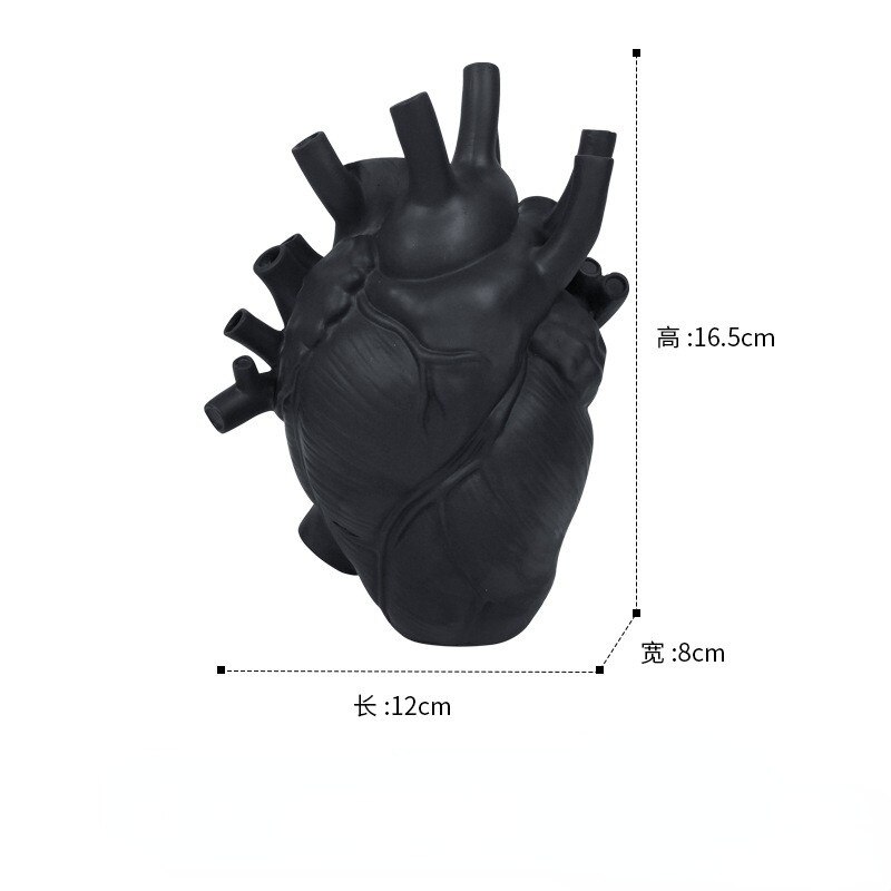 Florero con forma de corazón humano para decoración, decoración artesanal de Casa de Campo, sala de estar, dormitorio, adornos de encimera: Black