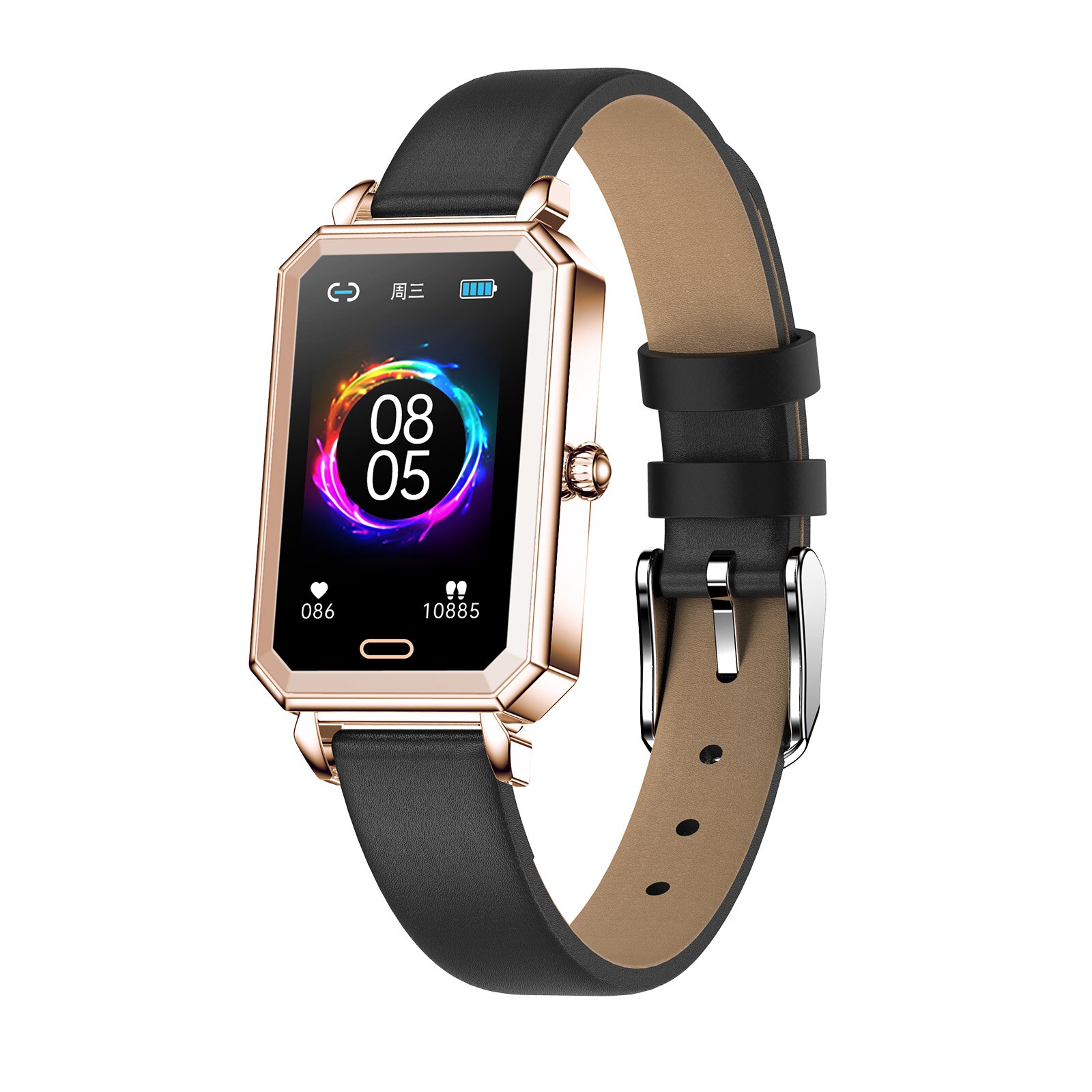 Ht2 #39 -smartwatches, smarte sportarmbänder, fitness-tracker, herzfrequenzmesser, schlafüberwachung ,  ip68 wasserdichte armbänder, benachrichtigungsfunktion: Goldener lederriemen