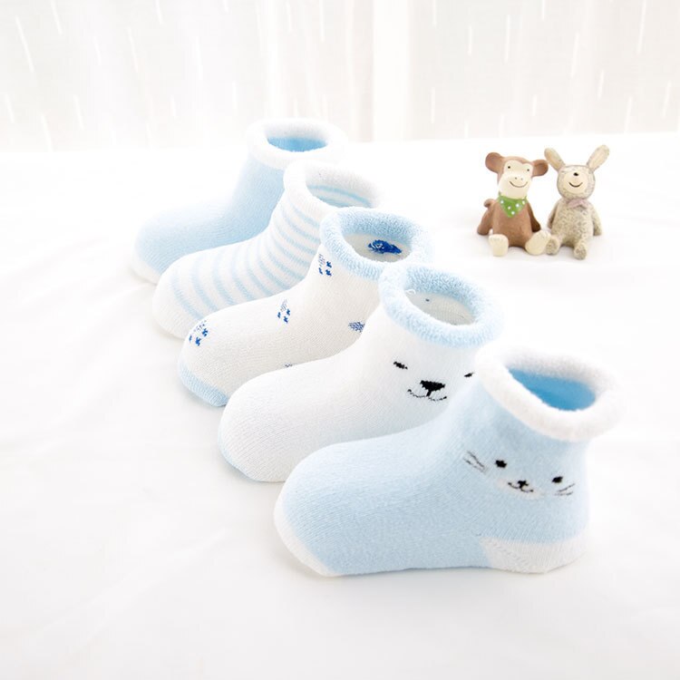 Outono e inverno espessamento 0-3t crianças meias dos desenhos animados crianças meias meias do bebê meninas meias da criança confortável bebê meninos meias: Blue Cat / 1-3T