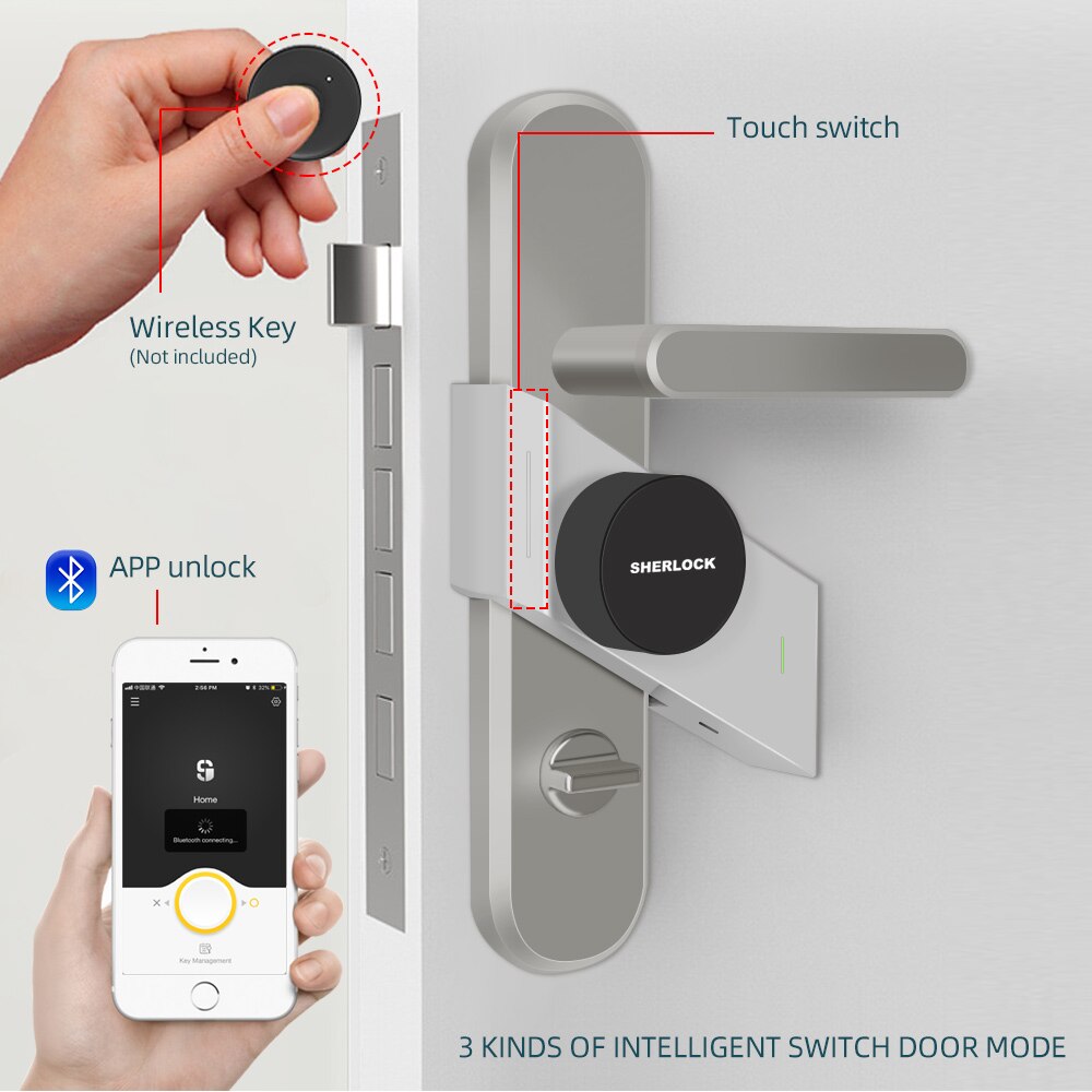 Sherlock S2-llaves para cerradura de puerta inteligente, cerradura sin llave para el hogar, cerradura electrónica, aplicación inalámbrica, Control por Bluetooth