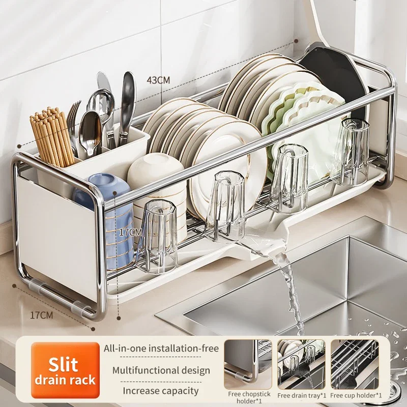 Dish Drying Rack Bowl Drainer Over Sink Drainer Draining Rack Organizer Kitchen Sink Basket Tableware Narrow Cup Holder Shelf: light green