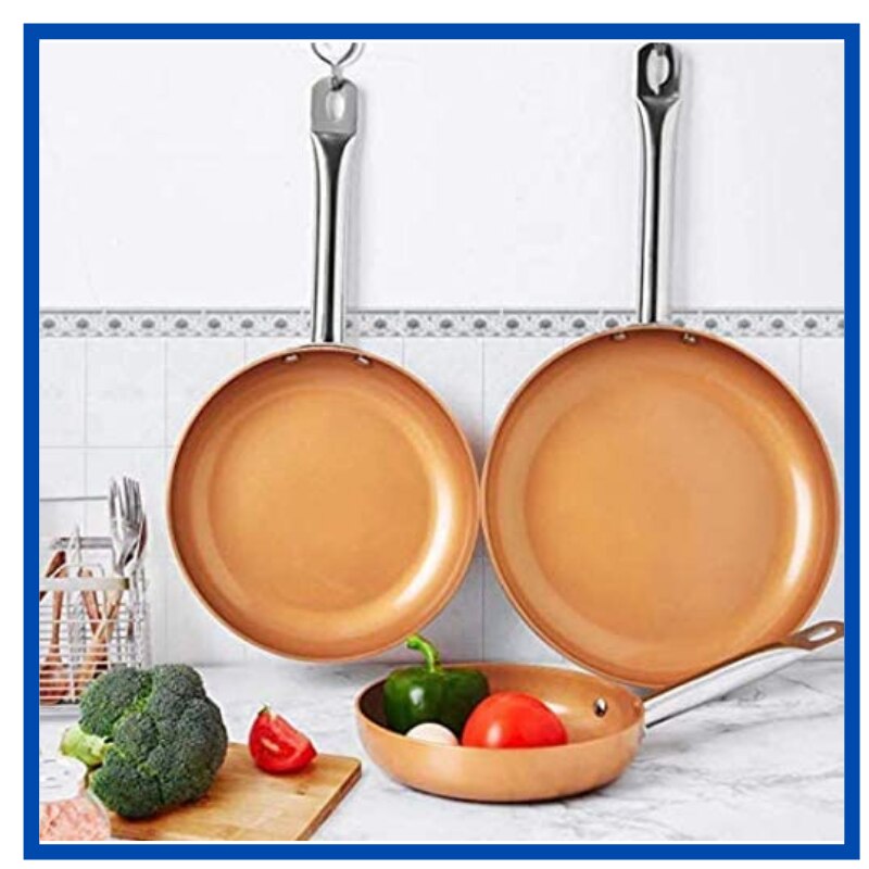 MB Tech Sartenes 5 Piezas 20CM 24CM 28CM 2 Capas Revestimiento cerámico de Color Cobre