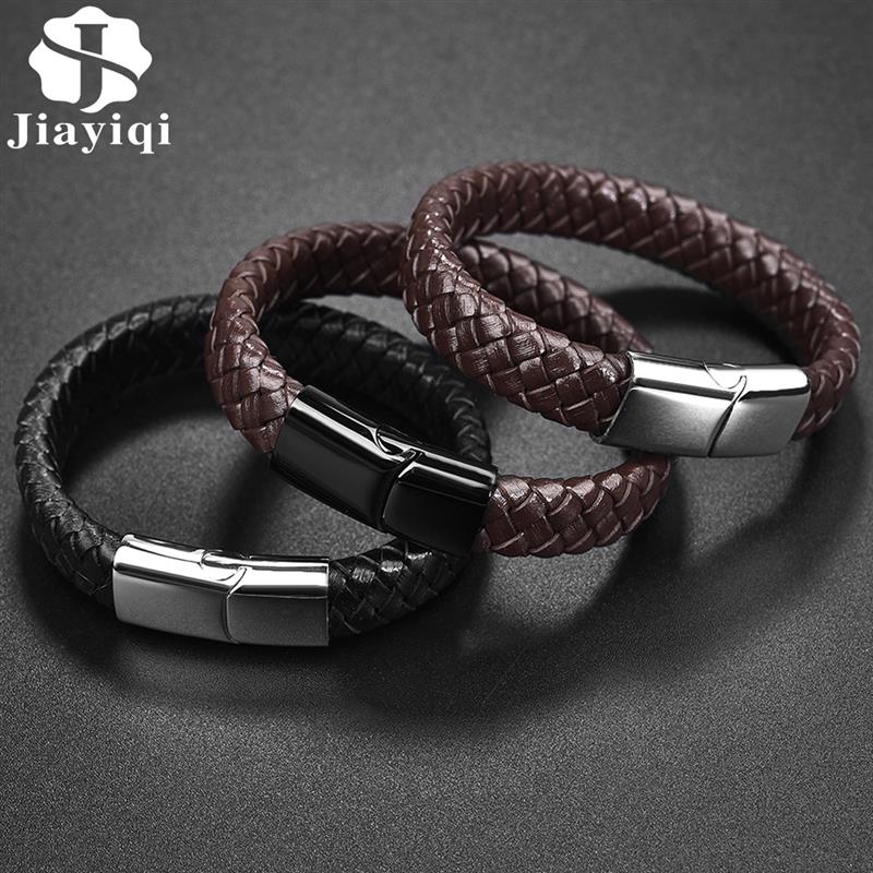 Mens Bracelet Braided Leather Bangle for Men Stainless Steel Magnetic Clasp Bracelets Punk Male Jewelry Christmas