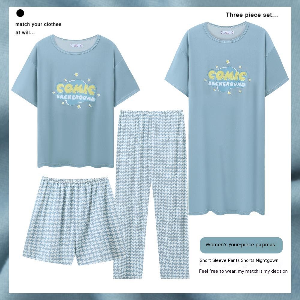 Dames Pyjama Homewear Vierdelige Zwangerschaps Pyjama Borstvoeding Pyjama Homewear Maandelijkse Kleding Dames Nachtjapon Set: Blauw / XL