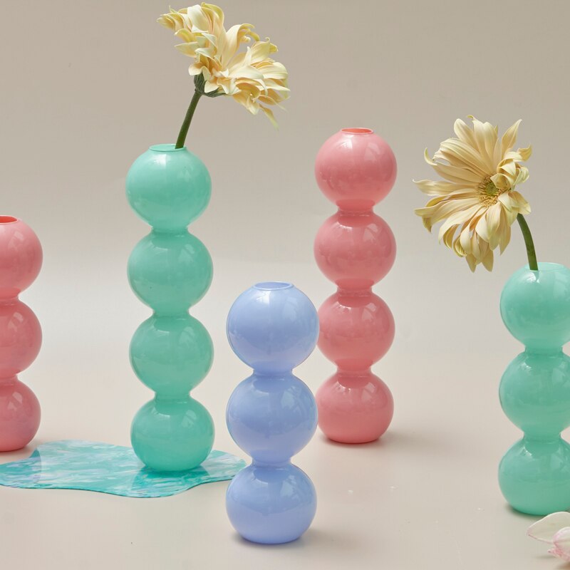 Vase à bulles de couleur Jade, petit support de fleurs, vases en verre, accessoires de décoration pour la maison pour le salon
