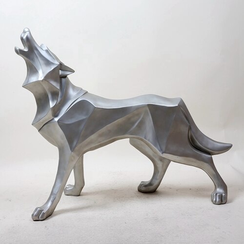 Statue de chien de loup, Totem abstrait, Sculpture géométrique en résine, accessoire de décoration moderne, artisanat,: Argent