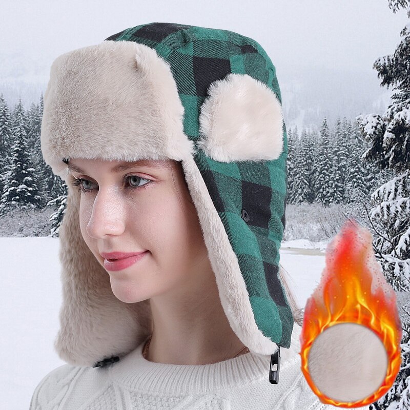 Wintermutsen heren dames warme mutsen plus fluwelen koudebestendige verstelbare mutsen winddichte gezichtsbedekking skimutsen sets gymmutsen: Pet groen 2