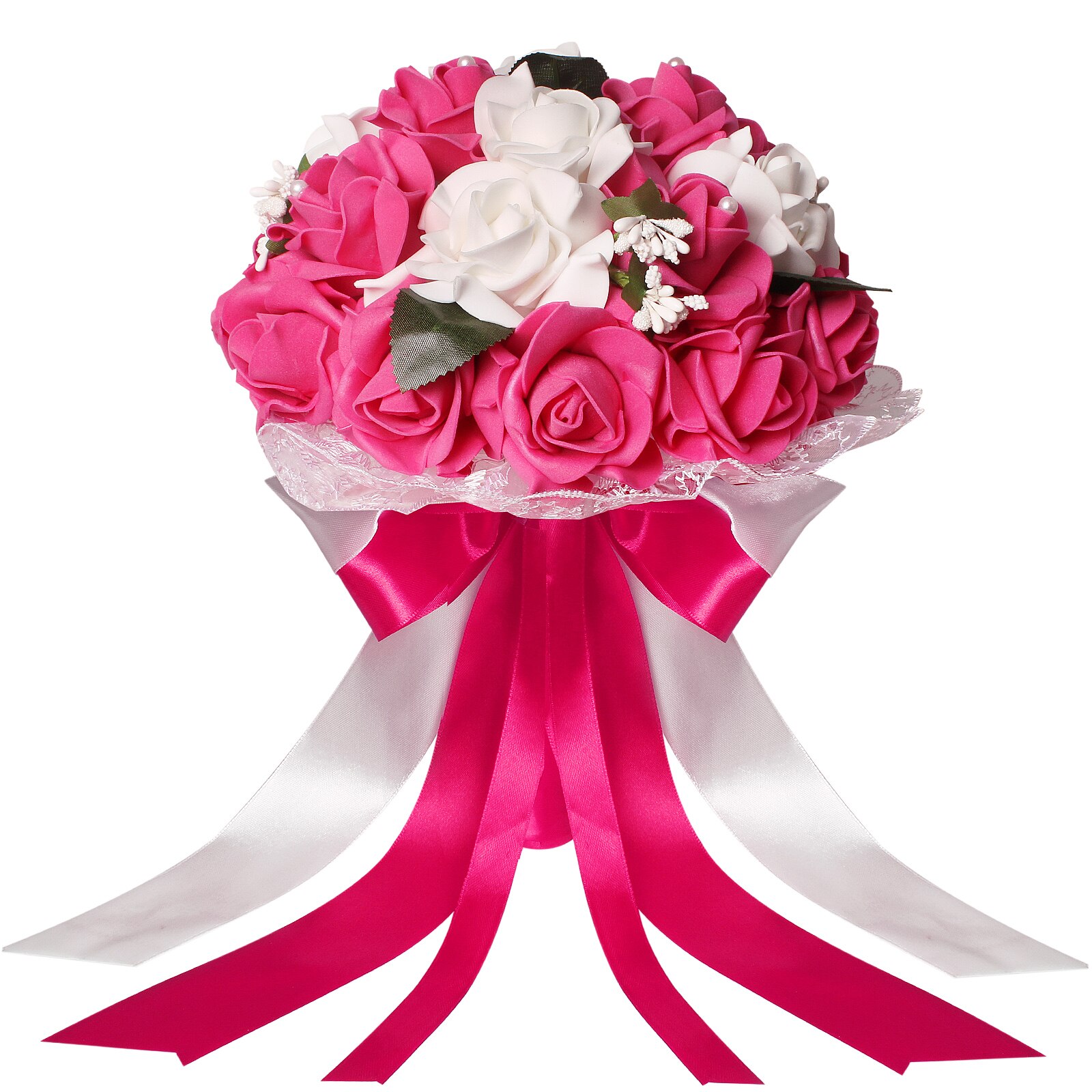 Bryllup buket brude kunst silke blomster skum roser buket blonder dekoration naturlige perler bryllup blomster: I --- hvid fuchsia