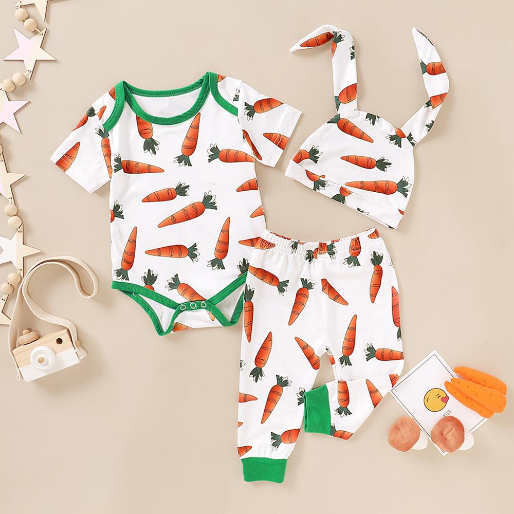 Baby Baby Jongens & Meisjes Kleding Cartoon Wortel Print Romper Jumpsuit En Rrabbit Oren Hoed Jaar Kostuum Voor Pasgeboren algehele: White 2 / 18m