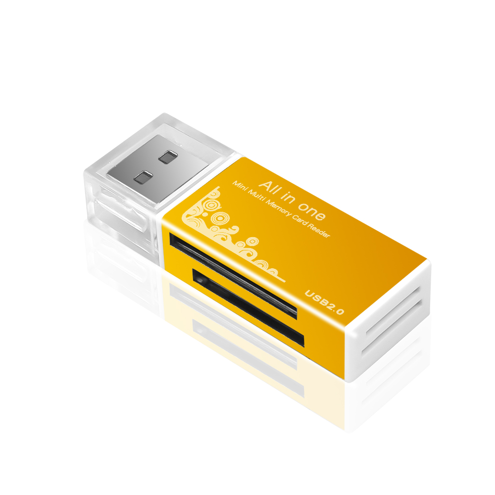 Lector de tarjetas todo en 1 Lector de tarjetas SD TF Ranura para tarjeta de memoria flash Adaptador de memoria USB 2.0 Plug and Play para computadora portátil PC de escritorio: Oro