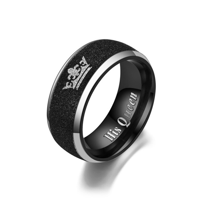 Bague couronne en titane et acier, Style Simple, perles noires, sable, lettrage anglais, bague de Couple reine, bijoux pour hommes et femmes (1 pièces)