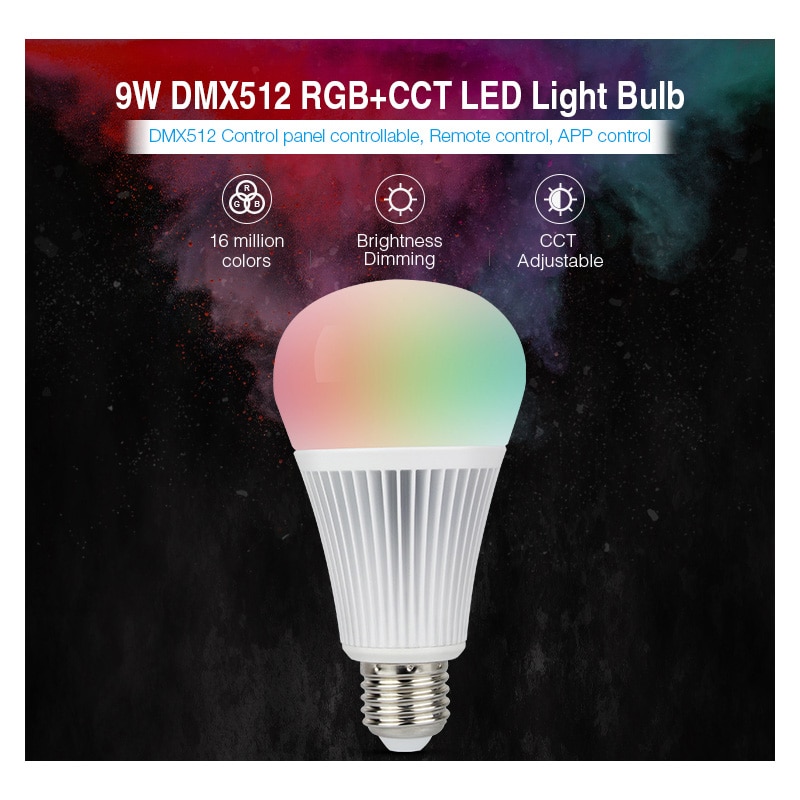 Miboxer DMX512 E27 9W Rgb + Cct Led Lamp; Dmx 512 Led Zender; 2.4Ghz 4 Zone Rgb + Cct Draadloze Afstandsbediening