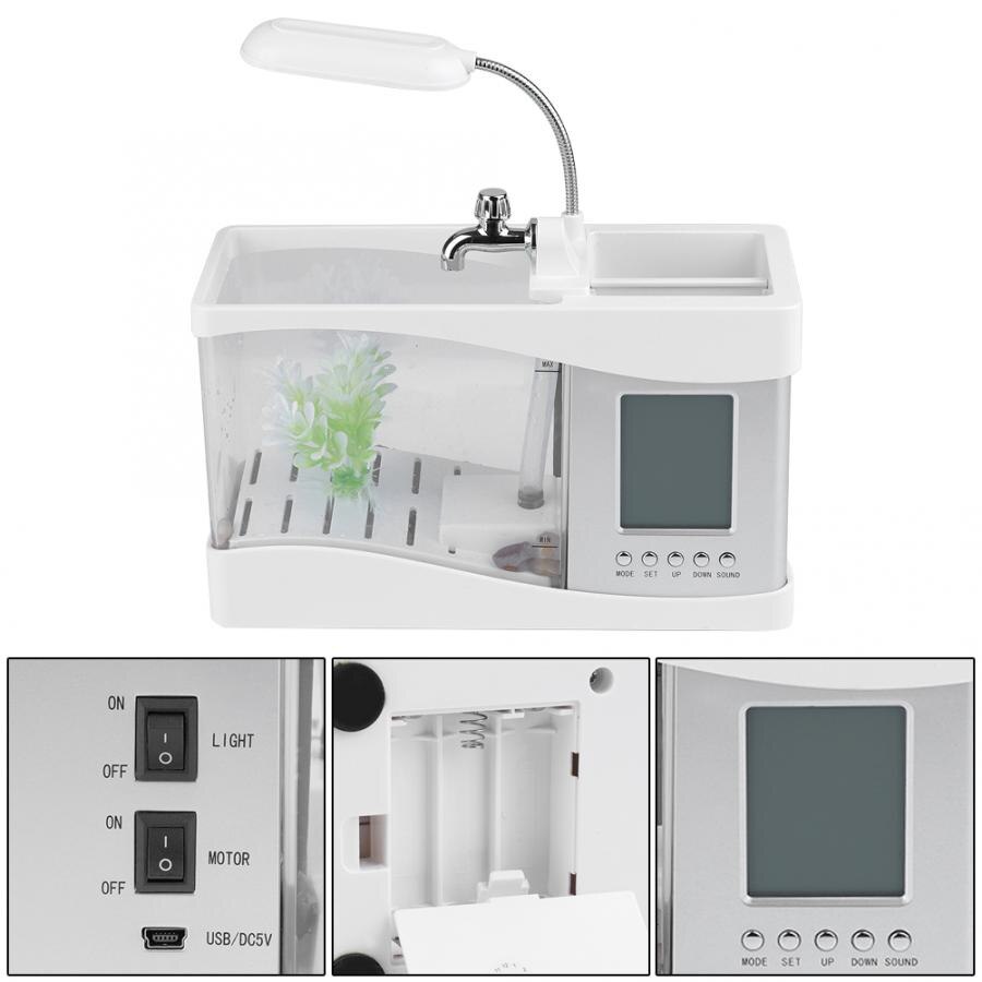 Aquarium Fish Tank USB Mini Aquarium Fish Tank Aquarium with LED Lamp Light LCD Display Screen and Clock Fish Tank Aquarium