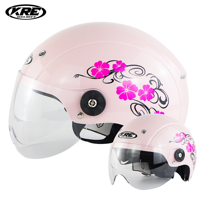 Kre Vrouwen Elektrische Motorfiets Helm Roze Half Grandado
