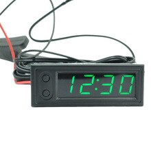 Rode Auto Voltmeter 3in1 Klok Indoor Outdoor 1 Pcs Dc 5-27V Led Digitale Display Thermometer: Green