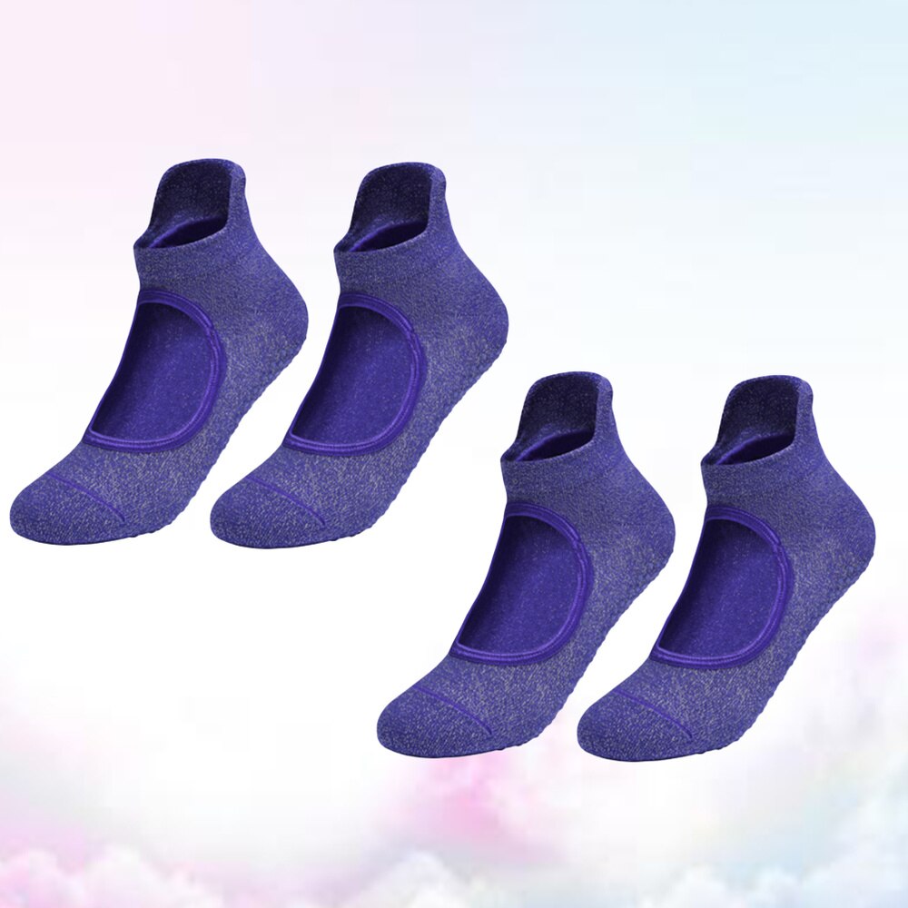 2 Pairs Non-slip Open Instep Socks Cotton Yoga Socks Indoor Breathable Fitness Socks (Purple)