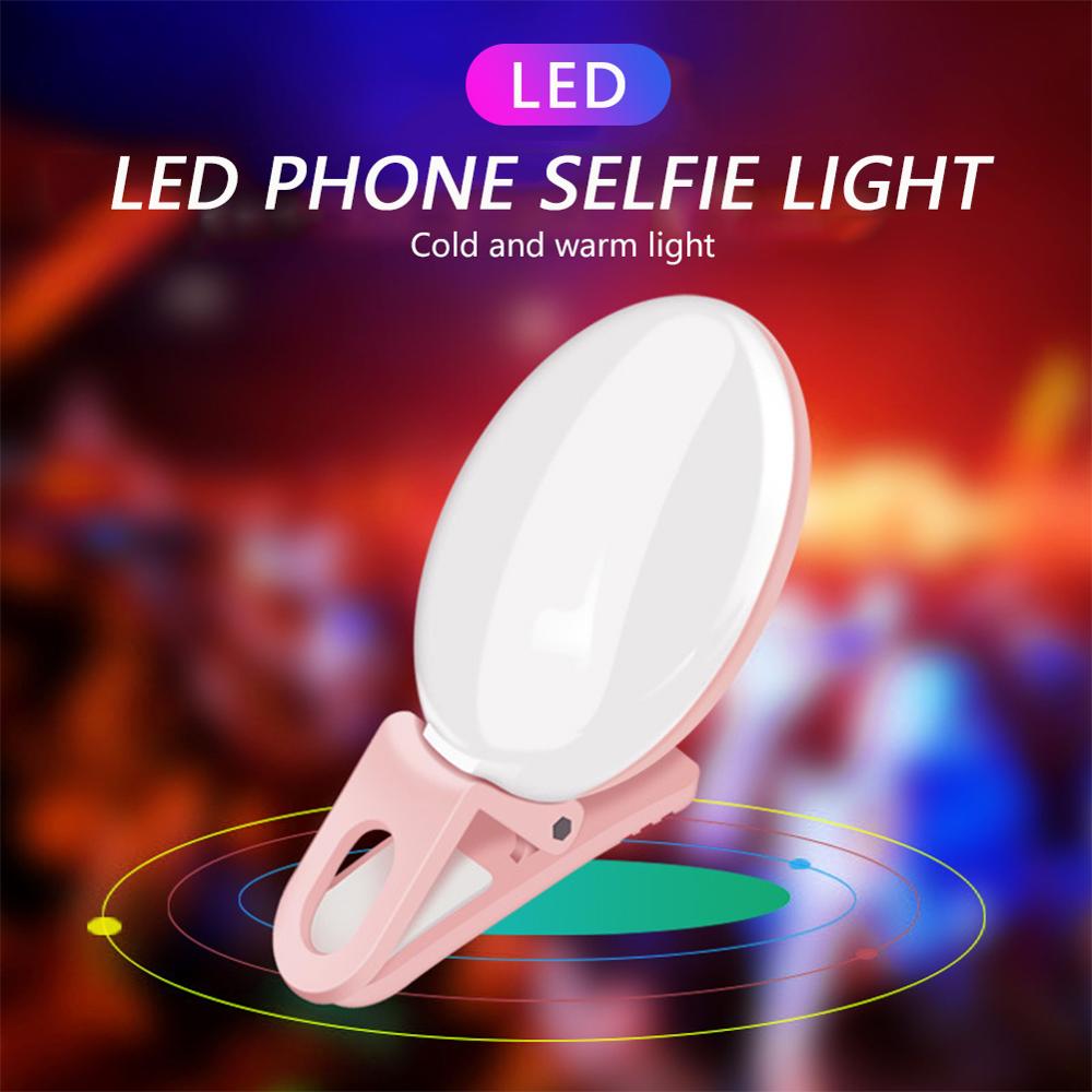 Selfie LED llenar luz Flash Clip móvil Selfie para teléfono Luz Portátil para la noche de maquillaje La llenar de luz lámpara temporizador