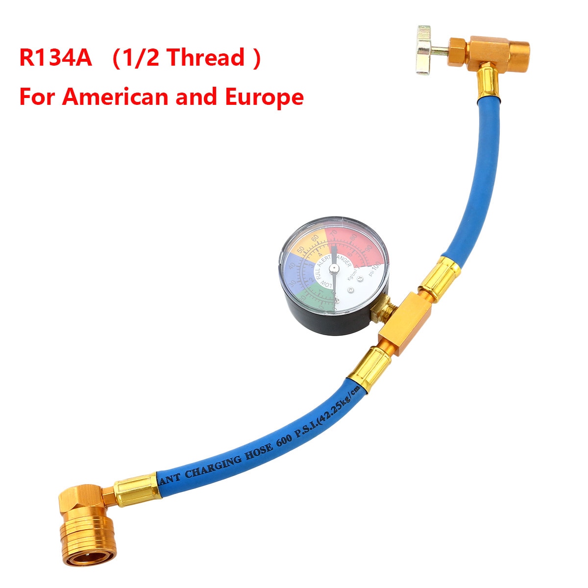 R134a aircondition kølemiddel påfyldningsslange med måler til bil  (1/2 gevind til amerika og europa)