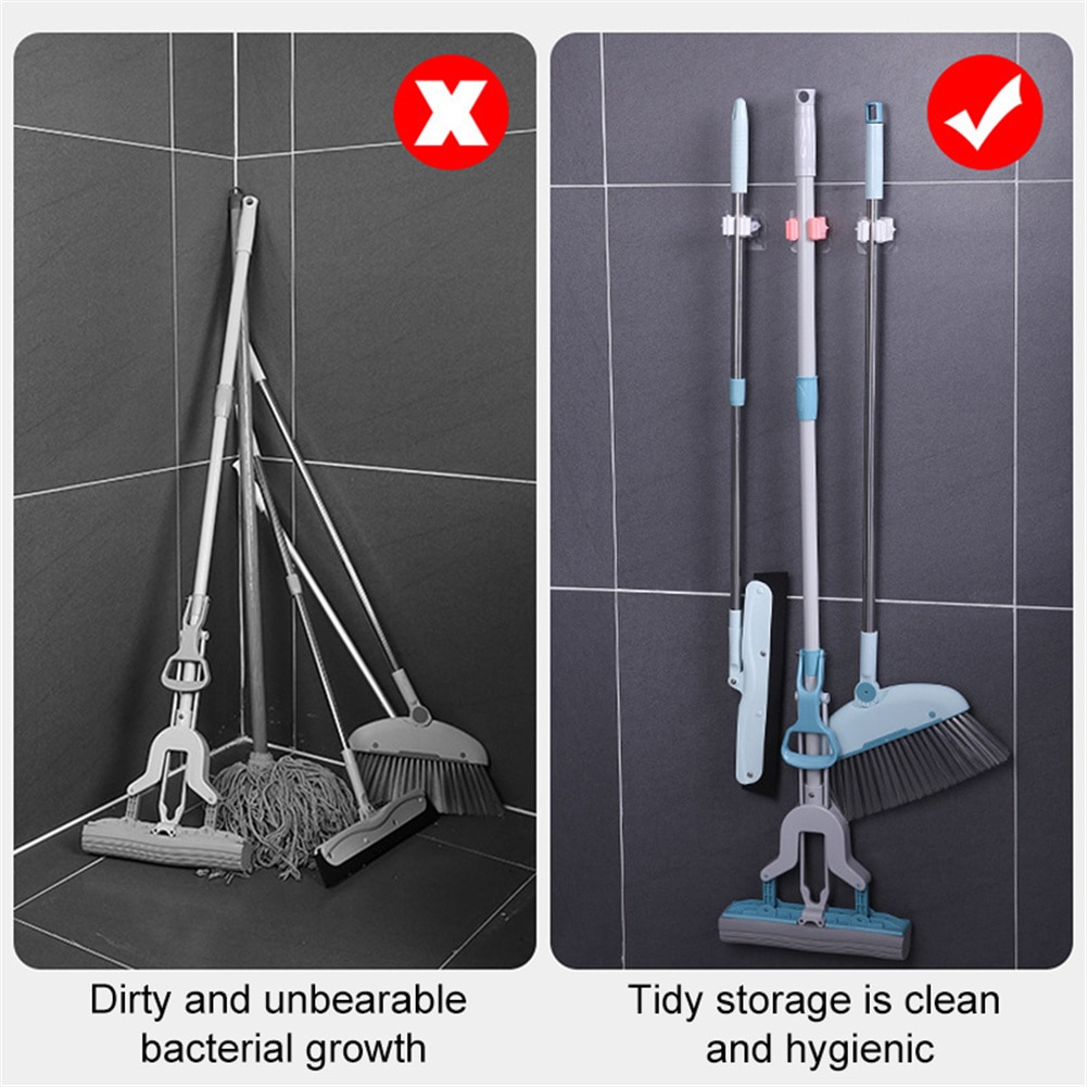 Multifunctionele Haken Mop Houder Wandmontage Organizer, borstel Bezem Hanger Haak Keuken Badkamer Waterdichte Wand Haak Self-Adhesiv