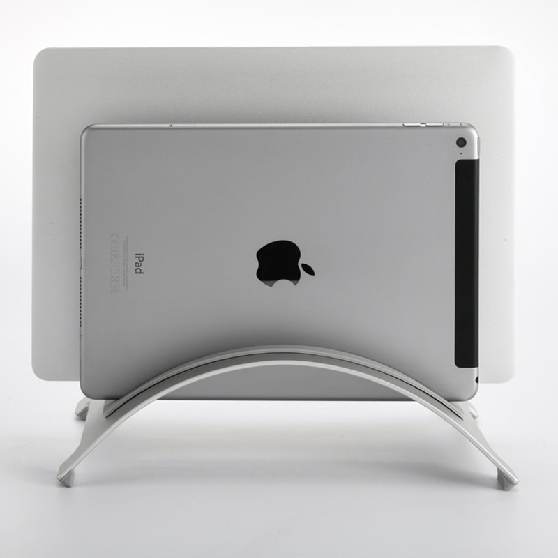 Dubbele Slot Aluminium Ruimtebesparend Laptop Verticale Stand Desktop Opgericht Houder Voor Macbook Pro Air Met 4 Stuks siliconen Pad