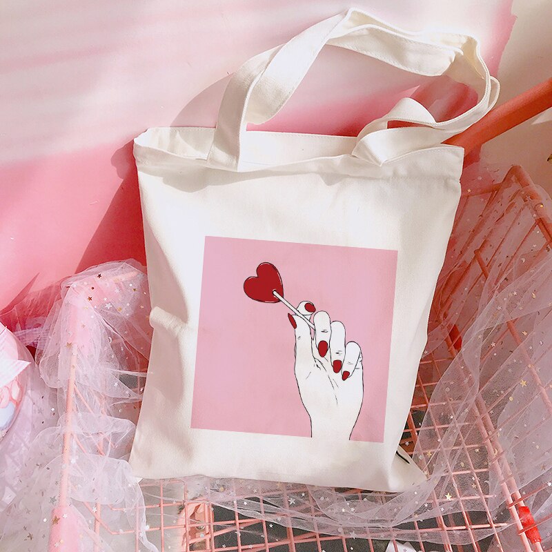 Harajuku Ulzzang Women Print Summer Shoulder Bag Cartoon Casual Female Tote Bag Fun Female Canvas Bags Large-capacity: B1347-TBWH-M