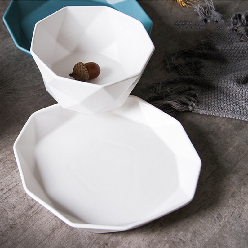 Geometric Ceramic Dinner Plates Hexagonal Dishes and Plates Sets Fruit Food Bowl Home Decorative Dinner Set Blue White Black