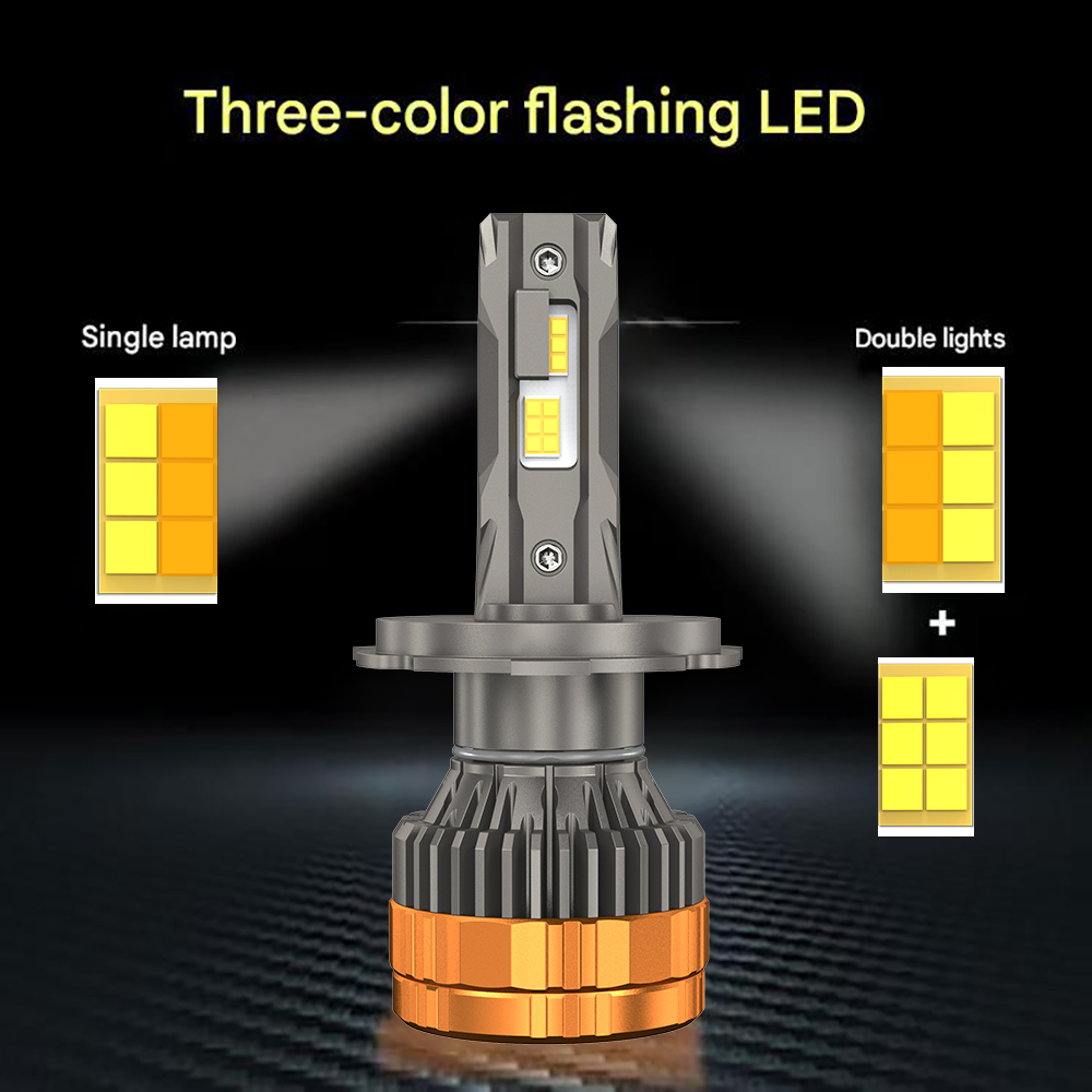 HYNBYZJ H7 1200 W H4 LED-Scheinwerfer H1 H11 9005 9006 9012 6500 K 4300 K 3000 K dreifarbige Fernbedienung für Autoscheinwerfer