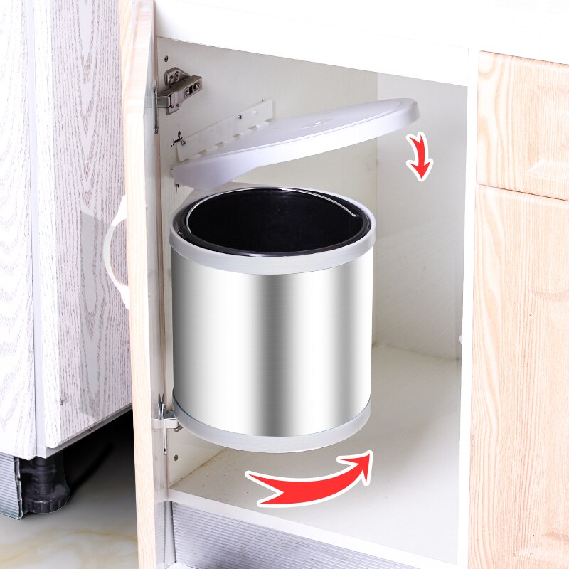 Stainless Steel Trash Can For Kitchen Garbage Poubelle Recessed Built-in Double Bucket Trash Bin Dustbin Hide Style Waste Bin