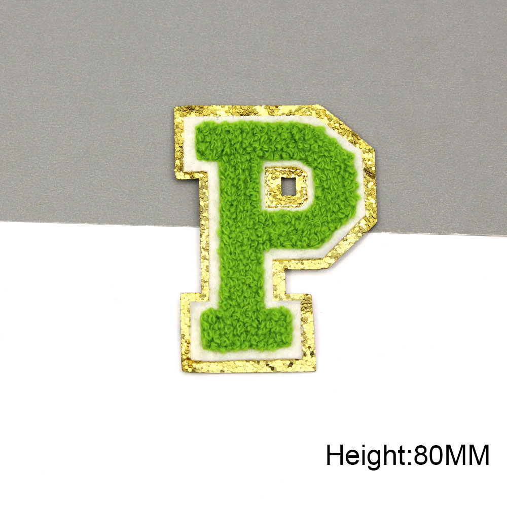 Parche bordado con letras verdes para ropa de niños, parche para planchar, bolsos, Jeans, apliques de chenilla, nombre DIY, 80MM: Negro