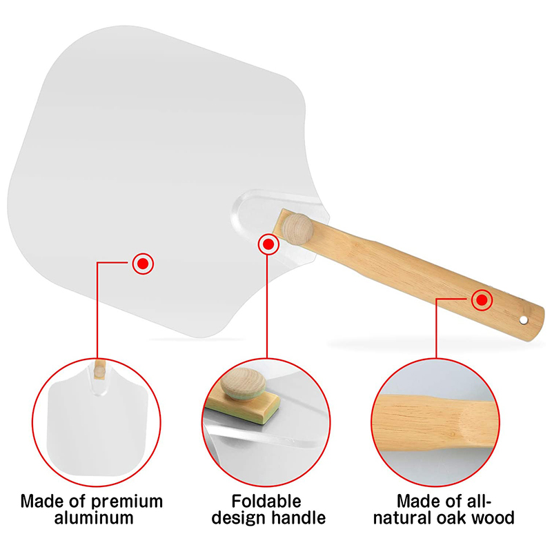 Aluminum Metal Pizza Peel,Pizza Spatula for Pizza Stone with Foldable Wood Handle Easy Storage Pizza Paddle 12 x 14 Inch