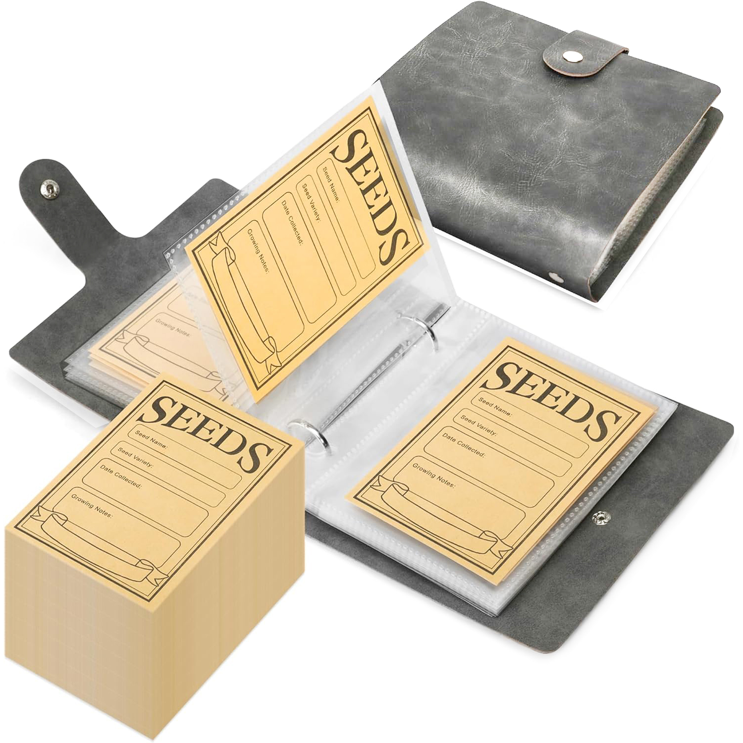 1 Juego de organizadores de almacenamiento de semillas de jardín, carpeta organizadora de semillas con 50 Uds. Sobres de semillas autosellados, organizador de paquetes de semillas, semillas: Blanco