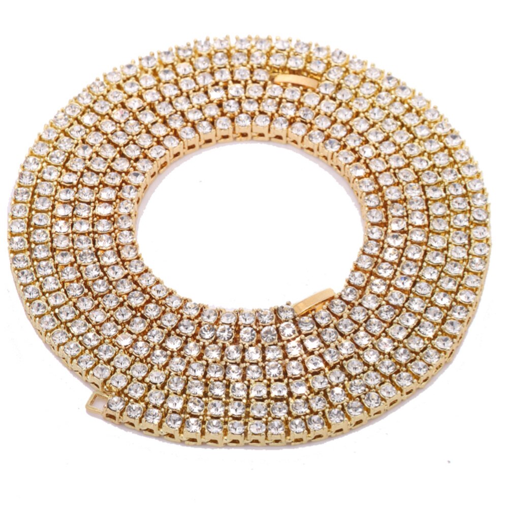 1 Row Rhinestone Men&#39;s Hip Hop Necklace Rap Singer Necklace Ice Tennis Chain Necklace Shiny Women&#39;s Necklace: TC002G / 8inch and 16inch