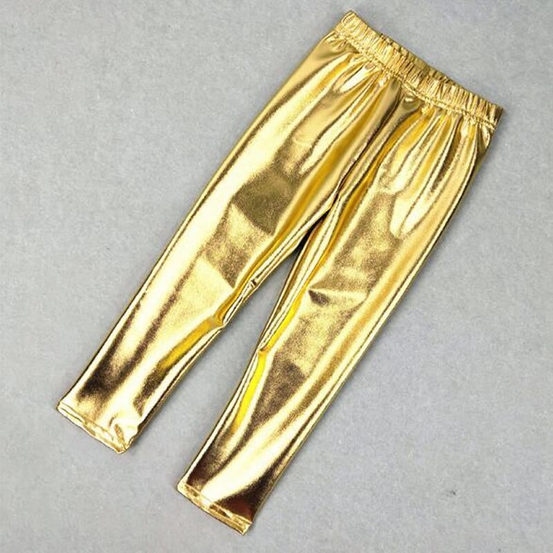 Pantalones dorados y mallas de plata para niños con aspecto de brillante pantalón dorado para primavera y otoño