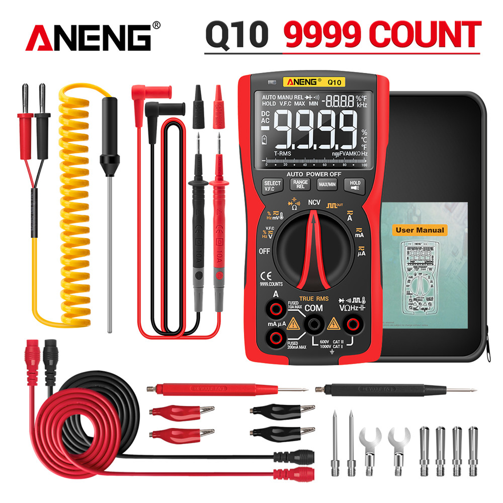 ANENG Q10 Digital Multimeter 9999 Tester Multimetro True RMS Analog DIY Transistor Capacitor NCV Testers LCR Meter: Q10 Red Pro