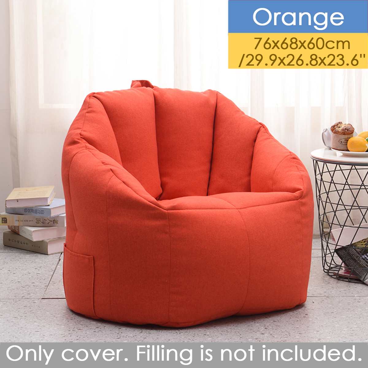 Snoep Kleur Bean Bag Sofa Cover Zonder Vulmiddel Lounger Sofa Stoel Poef Zetel Woonkamer Meubels Zitzak Poef Bladerdeeg Couch: orange