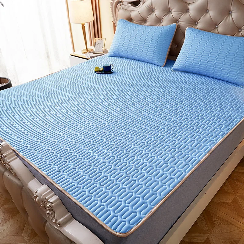 Flowers Latex Summer Mat Kit Cooling Feel Bed Pad and Pillowcase Cold Sleeping Bed Mat for Summer Breathable Folding Cool Mat: Twin / Brown