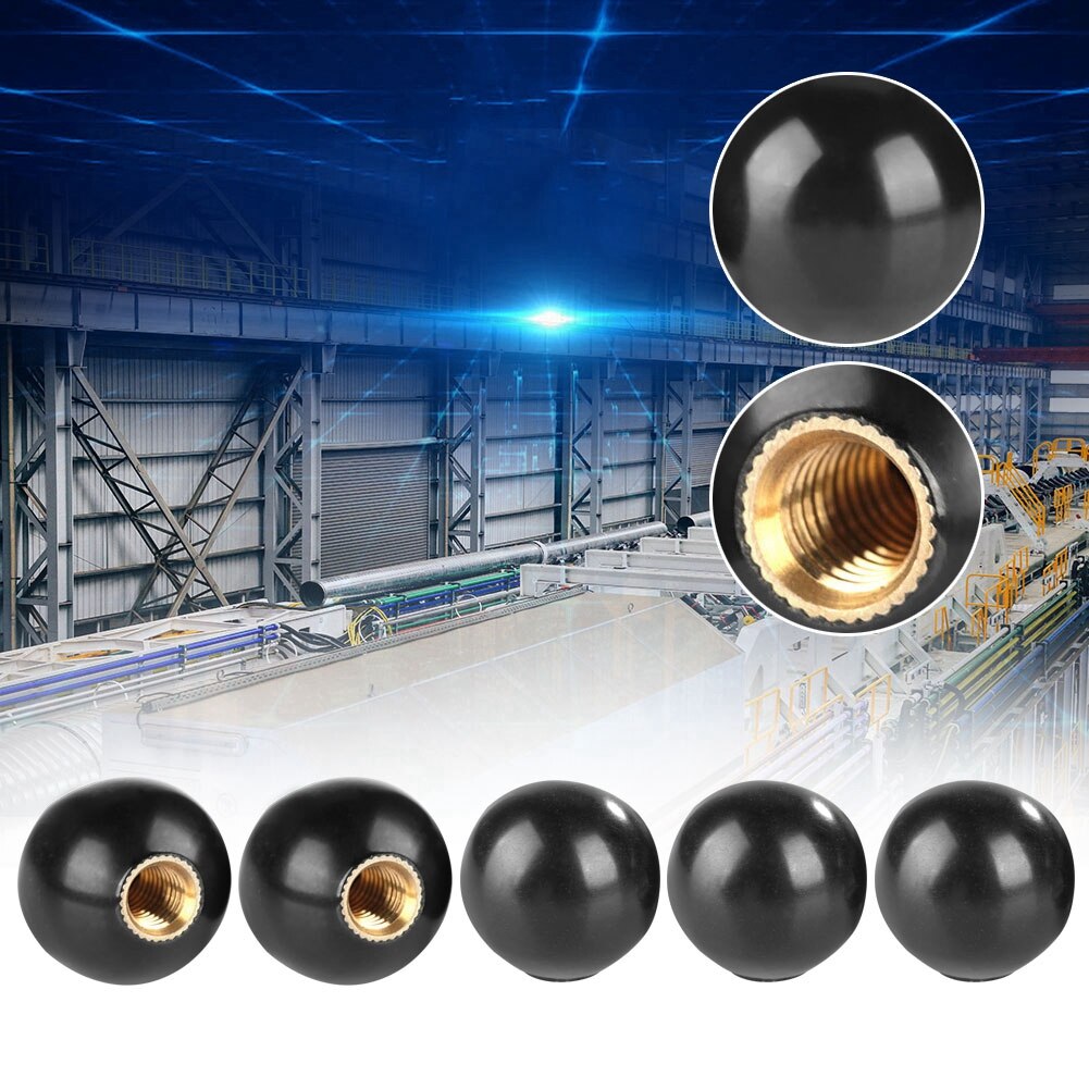 5Pcs Zwarte Ronde Koperen Kern Bal Pookknop Bakeliet Bal Versnellingspook Pookknop Machine Tool Vervanging Koper Insert BM6 * 20